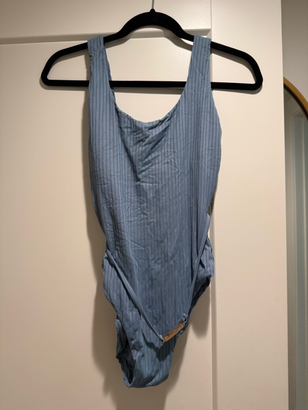 Andie Dusty Blue Pinstripe Scoop One-Piece